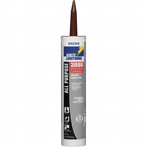 White Lightning - 10 oz Cartridge Brown Acrylic & Silicone Hybrid Caulk - -30 to 180°F Operating Temp, 12 min Tack Free Dry Time, Series 3006 - Americas Industrial Supply