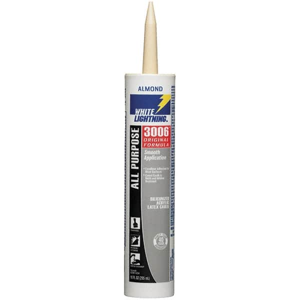 White Lightning - 10 oz Cartridge Almond Acrylic & Latex Caulk - -30 to 180°F Operating Temp, 12 min Tack Free Dry Time, Series 3006 - Americas Industrial Supply