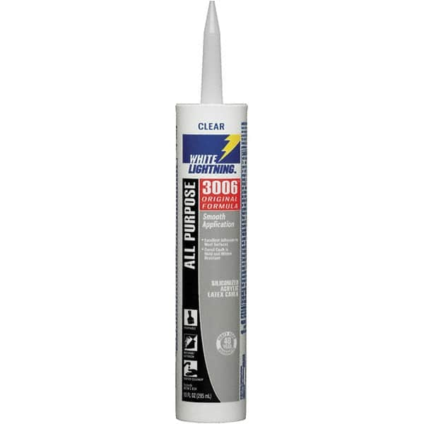 White Lightning - 10 oz Cartridge Clear Acrylic & Latex Caulk - -30 to 180°F Operating Temp, 12 min Tack Free Dry Time, Series 3006 - Americas Industrial Supply