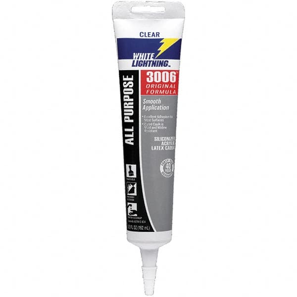 White Lightning - 5.5 oz Cartridge Clear Acrylic & Latex Caulk - -30 to 180°F Operating Temp, 12 min Tack Free Dry Time, Series 3006 - Americas Industrial Supply