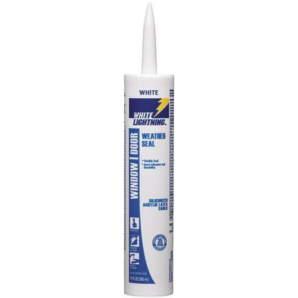 White Lightning - 10 oz Cartridge White Acrylic & Silicone Hybrid Caulk - -30 to 180°F Operating Temp, 12 min Tack Free Dry Time, Series 30060 - Americas Industrial Supply