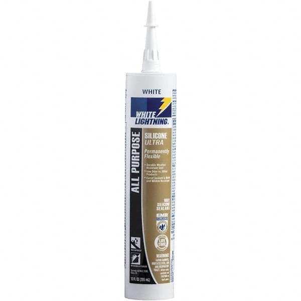 White Lightning - 10 oz Cartridge White RTV Silicone Caulk - 150°F Max Operating Temp - Americas Industrial Supply