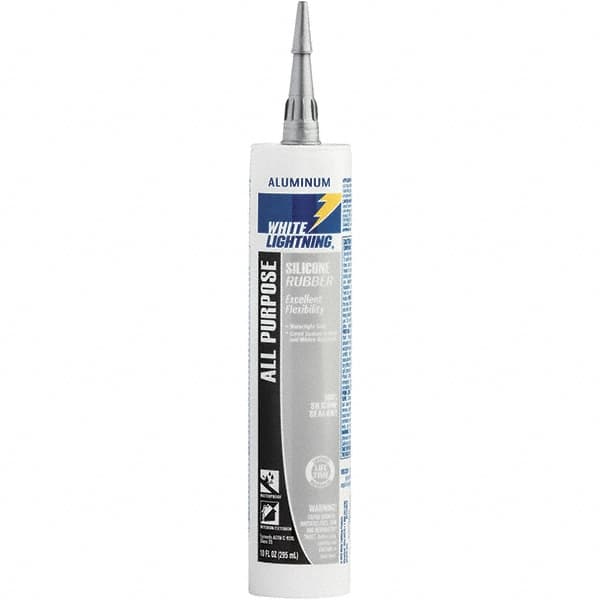 White Lightning - 10 oz Cartridge Silver RTV Silicone Joint Sealant - -80 to 400°F Operating Temp, 30 min Tack Free Dry Time, 24 hr Full Cure Time - Americas Industrial Supply