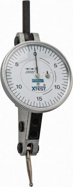 Fowler - 0.06 Inch Range, 0.0005 Inch Dial Graduation, Horizontal Dial Test Indicator - 1-1/2 Inch White Dial, 0-15-0 Dial Reading - Americas Industrial Supply