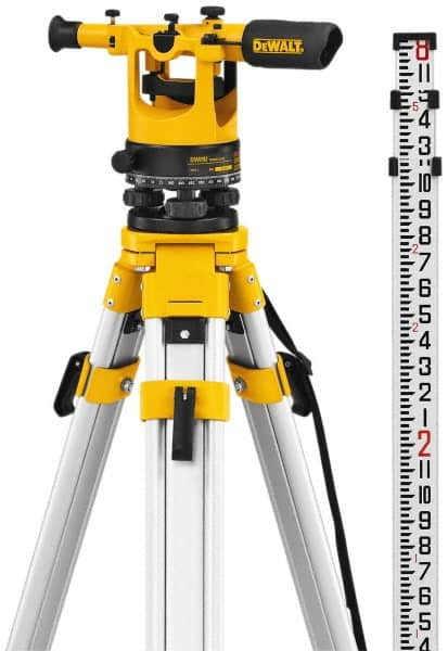 DeWALT - 20x Magnification, 5 to 200 Ft. Measuring Range, Transit Optical Level Kit - Accuracy 1/4 Inch at 100 Ft., Kit Includes Aluminum Tripod with Quick Adjust Legs - Americas Industrial Supply