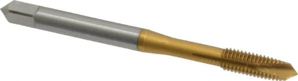 OSG - #10-32 UNF, 3 Flute, TiN Finish, Vanadium High Speed Steel Spiral Point Tap - Plug Chamfer, Right Hand Thread, 2-3/8" OAL, 7/8" Thread Length, 2B Class of Fit, Series 11015 - Exact Industrial Supply