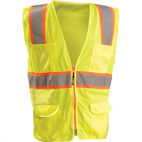 OccuNomix - Size 5XL HI-Vis Orange Mesh/Solid Surveyor's High Visibility Vest - Americas Industrial Supply