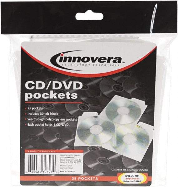 innovera - 25 Piece Clear CD/DVD Pockets - 5" High x 5" Wide - Americas Industrial Supply