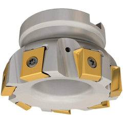Iscar - 8 Inserts, 100mm Cut Diam, 32mm Arbor Diam, 16mm Max Depth of Cut, Indexable Square-Shoulder Face Mill - 0/90° Lead Angle, 50mm High, T490 LN.T 1607 Insert Compatibility, Through Coolant, Series Helitang - Americas Industrial Supply