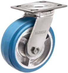 Albion - 5" Diam x 2" Wide x 6-1/2" OAH Top Plate Mount Swivel Caster - Neoprene, 600 Lb Capacity, Roller Bearing, 4 x 4-1/2" Plate - Americas Industrial Supply