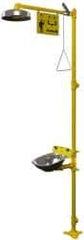 Bradley - Drench shower & Eyewash Station - Bowl, Push Plate Activated, Galvanized Steel Pipe, Plastic Shower Head - Americas Industrial Supply