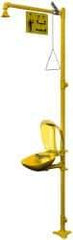 Bradley - Drench shower, Eye & Face Wash Station - Bowl with Hinged Dust Cover, Push Plate Activated, Galvanized Steel Pipe, Plastic Shower Head - Americas Industrial Supply