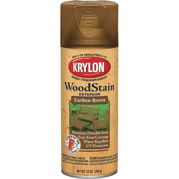 Krylon - 0.5 Qt Aerosol Can Earth Brown Wood Stain - Oil-Based, Semi-Transparent - Americas Industrial Supply