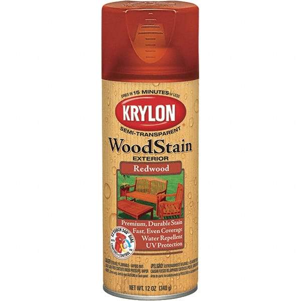 Krylon - 0.5 Qt Aerosol Can Redwood Wood Stain - Oil-Based, Semi-Transparent - Americas Industrial Supply