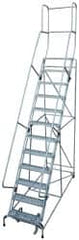 Cotterman - 162" 12 Step Rolling Warehouse Ladder - Knocked Down, 450 Lb Capacity, 120" Platform Height, 34" Base Width x 174" Base Depth, Perforated Tread - Americas Industrial Supply