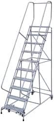 Cotterman - 140" 11 Step Rolling Warehouse Ladder - Assembled, 450 Lb Capacity, 110" Platform Height, 32" Base Width x 81" Base Depth, Perforated Tread - Americas Industrial Supply