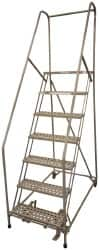 Cotterman - 100" 7 Step Rolling Warehouse Ladder - Assembled, 450 Lb Capacity, 70" Platform Height, 30" Base Width x 53" Base Depth, Perforated Tread - Americas Industrial Supply