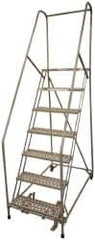 Cotterman - 100" 7 Step Rolling Warehouse Ladder - Assembled, 450 Lb Capacity, 70" Platform Height, 30" Base Width x 53" Base Depth, Perforated Tread - Americas Industrial Supply