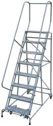 Cotterman - 110" 8 Step Rolling Warehouse Ladder - Assembled, 450 Lb Capacity, 80" Platform Height, 32" Base Width x 61" Base Depth, Perforated Tread - Americas Industrial Supply