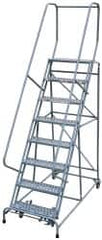 Cotterman - 110" 8 Step Rolling Warehouse Ladder - Assembled, 450 Lb Capacity, 80" Platform Height, 24" Base Width x 61" Base Depth, Perforated Tread - Americas Industrial Supply