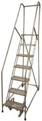 Cotterman - 100" 7 Step Rolling Warehouse Ladder - Assembled, 450 Lb Capacity, 70" Platform Height, 24" Base Width x 53" Base Depth, Perforated Tread - Americas Industrial Supply