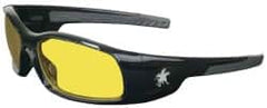 MCR Safety - Amber Lenses, Framed Safety Glasses - Scratch Resistant, Black Polycarbonate Frame, Wrap Around - Americas Industrial Supply