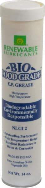 Renewable Lubricants - 14 oz Cartridge Biobased Extreme Pressure Grease - White, Extreme Pressure, Food Grade & High Temperature, 590°F Max Temp, NLGIG 2, - Americas Industrial Supply