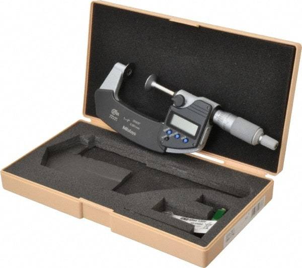 Mitutoyo - 1 to 2 Inch, Ratchet Stop Thimble, IP65 Water Resistance, Electronic Disc Micrometer - 0.0002 Inch Accuracy, 20mm Disc, 0.00005 Inch Resolution - Americas Industrial Supply