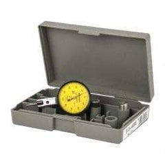 Mitutoyo - 0.2 mm Range, 0.002 mm Dial Graduation, Horizontal Dial Test Indicator - 1.5748 Inch Yellow Dial, 0-100-0 Dial Reading, Accurate to 0.003 Inch - Americas Industrial Supply