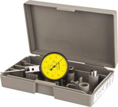 Mitutoyo - 1/2 mm Range, 0.01 mm Dial Graduation, Horizontal Dial Test Indicator - 1.5748 Inch Yellow Dial, 0-25-0 Dial Reading, Accurate to 0.01 Inch - Americas Industrial Supply