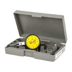Mitutoyo - 0.8 mm Range, 0.01 mm Dial Graduation, Horizontal Dial Test Indicator - 1.5748 Inch Yellow Dial, 0-40-0 Dial Reading, Accurate to 0.008 Inch - Americas Industrial Supply