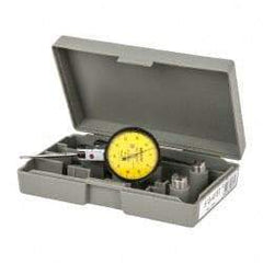 Mitutoyo - 1 mm Range, 0.01 mm Dial Graduation, Horizontal Dial Test Indicator - 1.5748 Inch Yellow Dial, 0-50-0 Dial Reading, Accurate to 0.01 Inch - Americas Industrial Supply