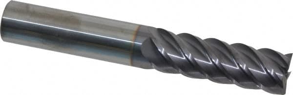 Niagara Cutter - 3/4", 2-1/4" LOC, 3/4" Shank Diam, 5" OAL, 5 Flute, Solid Carbide Square End Mill - Single End, TiAlN Finish, Spiral Flute, 45° Helix, Centercutting, Right Hand Cut, Right Hand Flute, Series S545 - Americas Industrial Supply