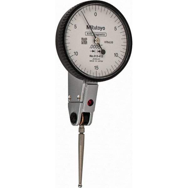 Mitutoyo - 0.03 Inch Range, 0.0005 Inch Dial Graduation, Horizontal Dial Test Indicator - 1.5748 Inch White Dial, 0-15-0 Dial Reading, Accurate to 0.0005 Inch - Americas Industrial Supply