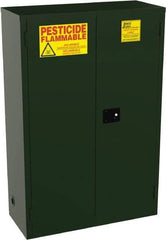 Jamco - 2 Door, 2 Shelf, Green Steel Double Wall Safety Cabinet for Flammable and Combustible Liquids - 65" High x 18" Wide x 43" Deep, Manual Closing Door, 3 Point Key Lock, 45 Gal Capacity - Americas Industrial Supply