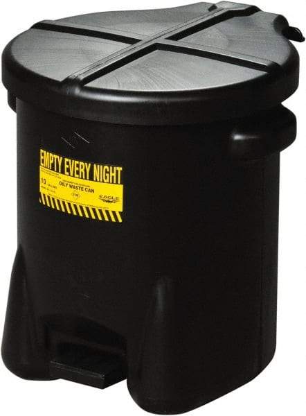 Eagle - 14 Gallon Capacity, HDPE Waste Can with Foot Lever - 18 Inch Long x 22 Inch Wide/Diameter x 21 Inch High, Black, Foot or Hand Operated, Approved FM and OSHA - Americas Industrial Supply