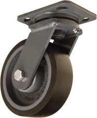 Hamilton - 6" Diam x 2" Wide x 7-1/2" OAH Top Plate Mount Swivel Caster - Polyurethane Mold onto Cast Iron Center, 1,560 Lb Capacity, Sealed Precision Ball Bearing, 4 x 5" Plate - Americas Industrial Supply