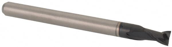 Accupro - 0.12", 0.18" LOC, 1/8" Shank Diam, 1-1/2" OAL, 2 Flute, Solid Carbide Square End Mill - Single End, AlTiN Finish, Spiral Flute, 30° Helix, Centercutting, Right Hand Cut, Right Hand Flute, Series Miniature - Americas Industrial Supply