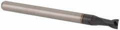 Accupro - 0.115", 0.173" LOC, 1/8" Shank Diam, 1-1/2" OAL, 2 Flute, Solid Carbide Square End Mill - Single End, AlTiN Finish, Spiral Flute, 30° Helix, Centercutting, Right Hand Cut, Right Hand Flute, Series Miniature - Americas Industrial Supply