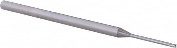 Accupro - 3/64", 0.07" LOC, 1/8" Shank Diam, 2-1/2" OAL, 3 Flute, Solid Carbide Square End Mill - Single End, Uncoated, Spiral Flute, 30° Helix, Centercutting, Right Hand Cut, Right Hand Flute, Series Miniature - Americas Industrial Supply