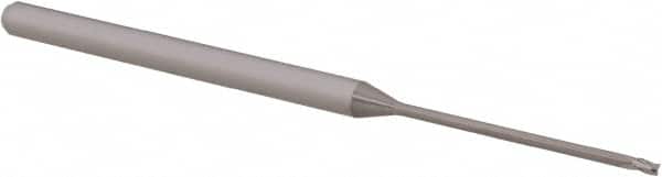 Accupro - 0.045", 0.067" LOC, 1/8" Shank Diam, 2-1/2" OAL, 3 Flute, Solid Carbide Square End Mill - Single End, Uncoated, Spiral Flute, 30° Helix, Centercutting, Right Hand Cut, Right Hand Flute, Series Miniature - Americas Industrial Supply