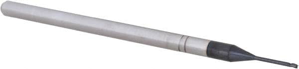 Accupro - 1/32", 0.046" LOC, 1/8" Shank Diam, 2-1/2" OAL, 3 Flute, Solid Carbide Square End Mill - Single End, AlTiN Finish, Spiral Flute, 30° Helix, Centercutting, Right Hand Cut, Right Hand Flute, Series Miniature - Americas Industrial Supply