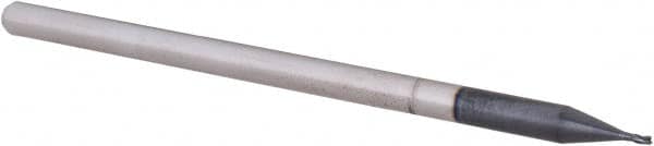 Accupro - 1/32", 0.046" LOC, 1/8" Shank Diam, 2-1/2" OAL, 3 Flute, Solid Carbide Square End Mill - Single End, AlTiN Finish, Spiral Flute, 30° Helix, Centercutting, Right Hand Cut, Right Hand Flute, Series Miniature - Americas Industrial Supply