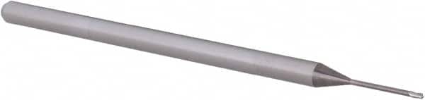 Accupro - 0.03", 0.045" LOC, 1/8" Shank Diam, 2-1/2" OAL, 3 Flute, Solid Carbide Square End Mill - Single End, Uncoated, Spiral Flute, 30° Helix, Centercutting, Right Hand Cut, Right Hand Flute, Series Miniature - Americas Industrial Supply