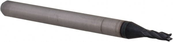 Accupro - 0.059", 0.177" LOC, 1/8" Shank Diam, 1-1/2" OAL, 4 Flute, Solid Carbide Square End Mill - Single End, AlTiN Finish, Spiral Flute, 30° Helix, Centercutting, Right Hand Cut, Right Hand Flute, Series Miniature - Americas Industrial Supply