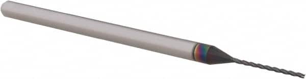 Accupro - 0.0312", 0.47" LOC, 1/8" Shank Diam, 2-1/2" OAL, 3 Flute, Solid Carbide Square End Mill - Single End, AlTiN Finish, Spiral Flute, 30° Helix, Centercutting, Right Hand Cut, Right Hand Flute, Series Miniature - Americas Industrial Supply