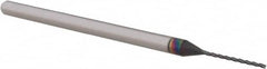 Accupro - 0.0312", 0.47" LOC, 1/8" Shank Diam, 2-1/2" OAL, 3 Flute, Solid Carbide Square End Mill - Single End, AlTiN Finish, Spiral Flute, 30° Helix, Centercutting, Right Hand Cut, Right Hand Flute, Series Miniature - Americas Industrial Supply