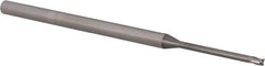 Accupro - 0.06", 0.09" LOC, 1/8" Shank Diam, 2-1/2" OAL, 3 Flute, Solid Carbide Square End Mill - Single End, Uncoated, Spiral Flute, 30° Helix, Centercutting, Right Hand Cut, Right Hand Flute, Series Miniature - Americas Industrial Supply