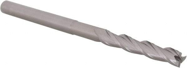 Accupro - 3/16", 1-1/8" LOC, 3/16" Shank Diam, 3" OAL, 3 Flute, Solid Carbide Square End Mill - Single End, Uncoated, Spiral Flute, 30° Helix, Centercutting, Right Hand Cut, Right Hand Flute, Series Miniature - Americas Industrial Supply