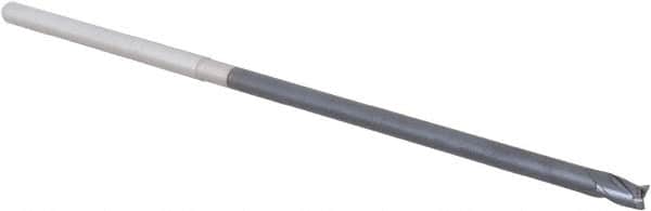 Accupro - 1/8", 0.187" LOC, 1/8" Shank Diam, 4" OAL, 3 Flute, Solid Carbide Square End Mill - Single End, AlTiN Finish, Spiral Flute, 30° Helix, Centercutting, Right Hand Cut, Right Hand Flute, Series Miniature - Americas Industrial Supply